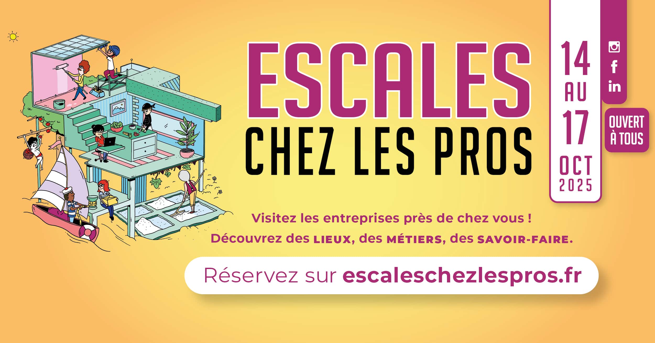Affiche de l’événement Escales chez les Pros à La Rochelle utilisée par Techni’Sens pour ses portes ouvertes, le 15 octobre, pour découvrir les coulisses des études consommateurs.