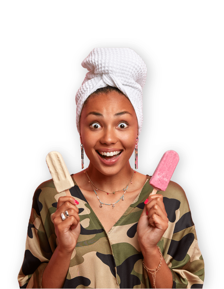 A young consumer comparing two ice creams during a qualitative study to share her perceptions and preferences.